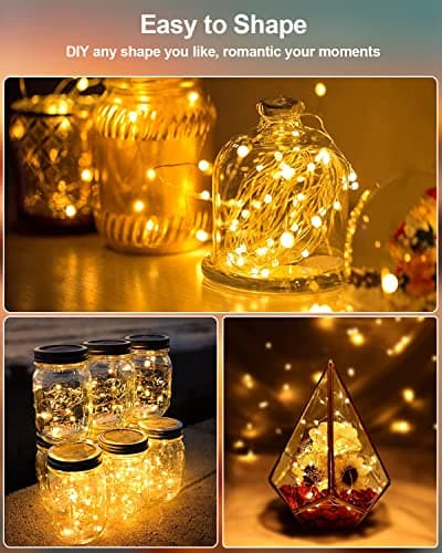 20 Pack Fairy Lights Battery Operated 3.3ft 20 LED Mini Fairy String Lights Waterproof Copper Wire Firefly Starry Lights for Wedding Party Mason Jars Christmas Decorations, Warm White