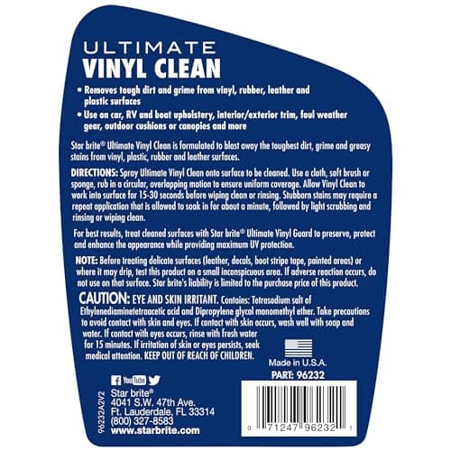 STAR BRITE Ultimate Vinyl Clean Spray - Multi-Surface Cleaner for Auto, RV, Home & Boat Upholstery - Vinyl, Rubber, Leather, Plastic + Interior & Exterior Trim - 32 OZ (096232)