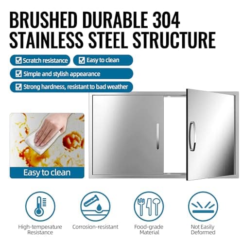 Outdoor Kitchen Door 36" W x 21" H 304 Brushed Durable Stainless Steel BBQ Access Doors with Detachable Handles for BBQ Island, Grill Station, and Outdoor Cabinets