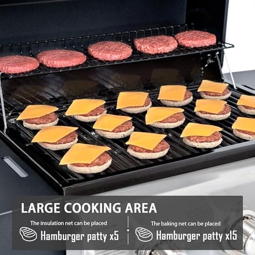 MASTER COOK 3 Burner BBQ Propane Gas Grill, Stainless Steel 30,000 BTU Patio Garden Barbecue Grill with Two Foldable Shelves