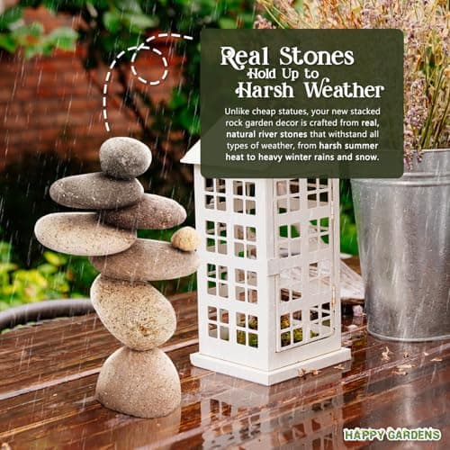 Happy Gardens Zen Stacked Rocks Sculpture | Cairn Statue Balancing Rock Stone Decor for Japanese Garden | Stacking Pebbles