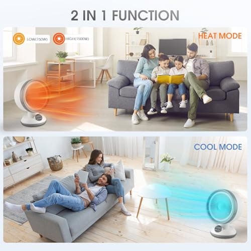 2 in 1 Heater Fan Combo, 1500W Portable Space Heater with Adjustable Temperature, Electric Cooling Fan with Oscillating,Overheat & Tip-Over Protection, Ideal for Home & Office Use