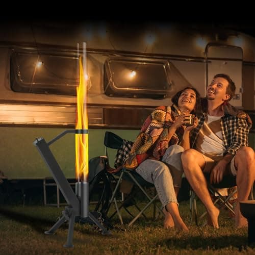 StarEcho Wood Pellet Patio Heater for Outdoor,Portable Patio Pellet Fire Rocket,Glass Tube for Yard,Wood Fire Pit with Party (Black)