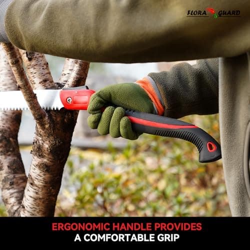 FLORA GUARD 10-Inch Folding Hand Saw, Heavy Duty Pruning Saw with Multi-Level Razer Teeth for Wood Cutting, Tree Trimming, Professional Camping Gardening Tools (Red-10")