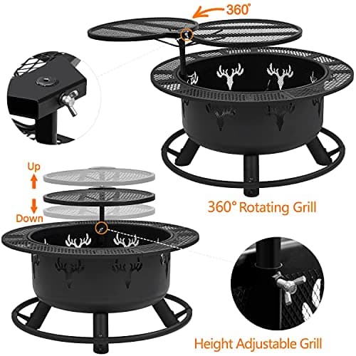 Yaheetech 32in Fire Pit Outdoor Wood Burning Firepits Outdoor Fireplace with 18.5 Inch Swivel Cooking Grill Grate & Poker Fire Bowl for Camping, Backyard, BBQ, Garden, Bonfire