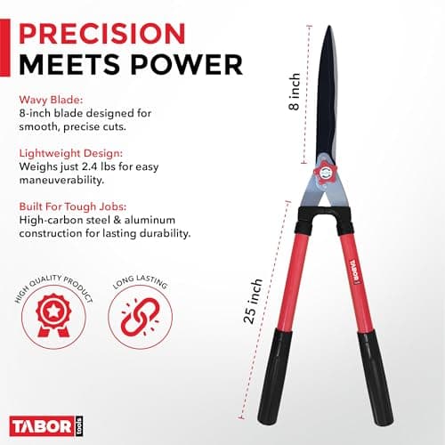 TABOR TOOLS B620A Hedge Shears with Wavy Blade for Trimming Borders, Boxwood, and Bushes, Manual Hedge Clippers with Comfort Grip Handles.