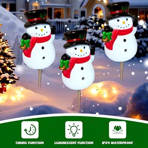 3-Pack Snowman Pathway Lights With Timer, LED Christmas Outdoor Decorations, Waterproof Figure Lights for Garden, Yard, Lawn, Street