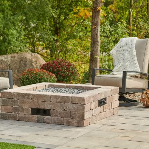 Outdoor GreatRoom Co Propane Fire Pit Kit - 51 Inch Square Bronson DIY Bonfire Gas Fire Pits for Outside Patio - Includes 64 Stone Paver Blocks, 42" Firepit Burner, Tumbled Lava Rock, 105,000 BTU
