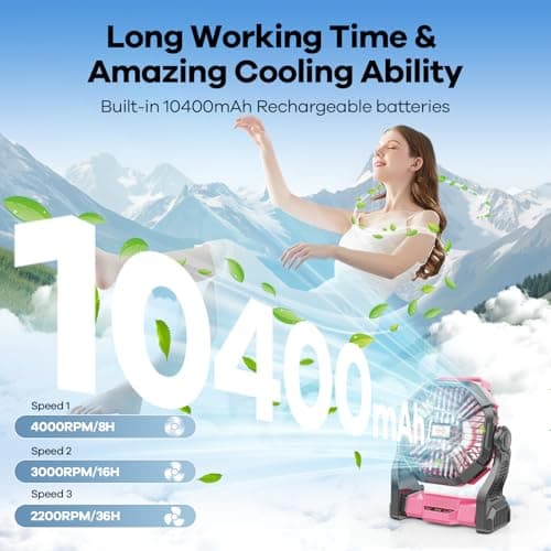 10400mAh Solar Fan with LED Lantern, 10W Solar Panel Rechargeable Battery Powered Camping Fan for Outside, 9 Inch Portable Battery Operated Power Bank for Picnic, Barbecue, Fishing, Travel