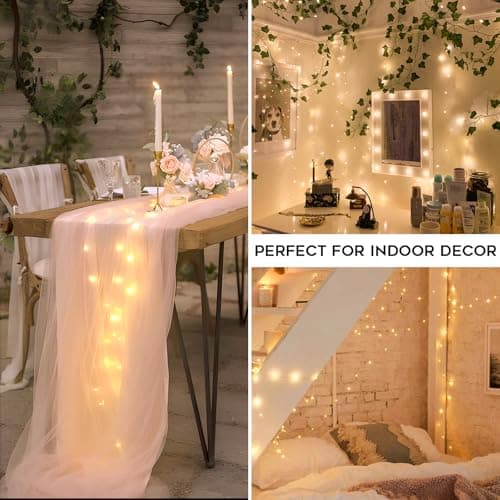 SUDDUS 33ft 100 LED Outdoor String Lights, Warm White Fairy Lights Battery Operated with Remote, Led Twinkle Lights for Bedroom, Dorm, Backyard, Wedding, Tree, Mason Jar, Wall, Christmas