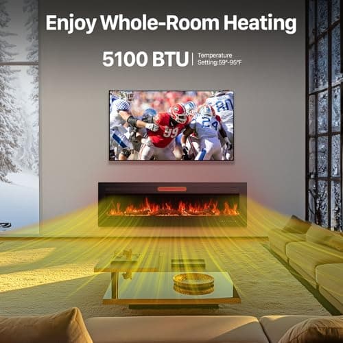 Sweetcrispy 60" Electric Fireplace Wall Mounted or Recessed Insert, 1500W/750W Freestanding Fireplaces Heater with Remote Control,13 Adjustable Flame Color, 12H Timer, Touch Screen