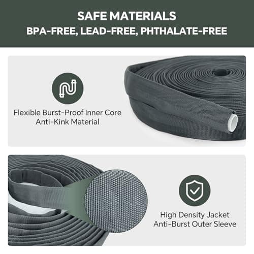 50ft Non-Expanding Garden Hose – Ultra-Light, Kink-Free, High-Pressure, Abrasion-Resistant, Durable, All-Weather, Eco-Friendly, Black&Gray