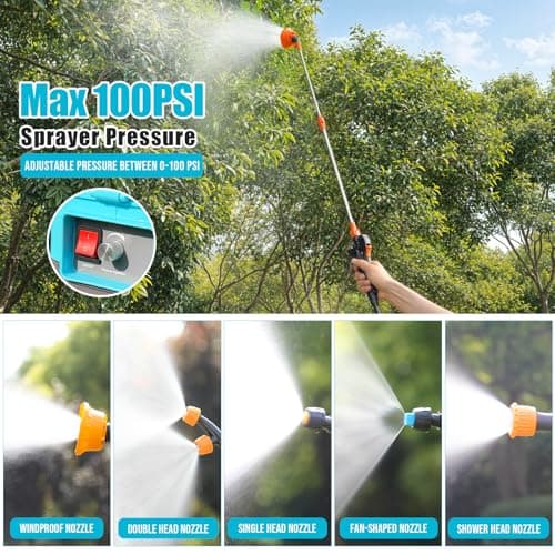 Battery Powered Backpack Sprayer 4 Gallon, 0-100 PSI Adjustable Pressure Sprayer Compatible with Makita 18V Battery, Electric Sprayer with Wand, 5 Nozzles, 2.6Ah Battery&Charger Included