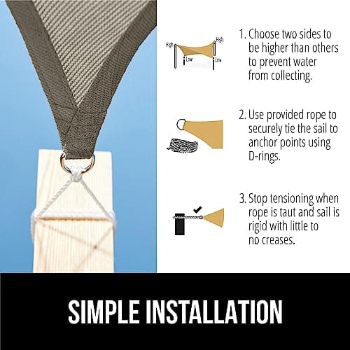 GORILLA GRIP Heavy Duty Sun Shade, UV Protection Fade Tear and Rust Resistant Rectangle Sunshade Canopy, Curved Edges Blocks Sunlight, Breathable Sail, Outdoor Patio, Lawn Garden, 8x10 FT Gray