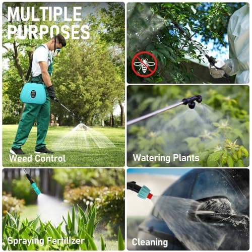 Battery Powered Garden Sprayer 2 Gallon, Electric Backpack Sprayer, Weed Yard Lawn Sprayer with 5 Mist Nozzles & Retractable Wand & Adjustable Strap for Lawn, Garden, Yard