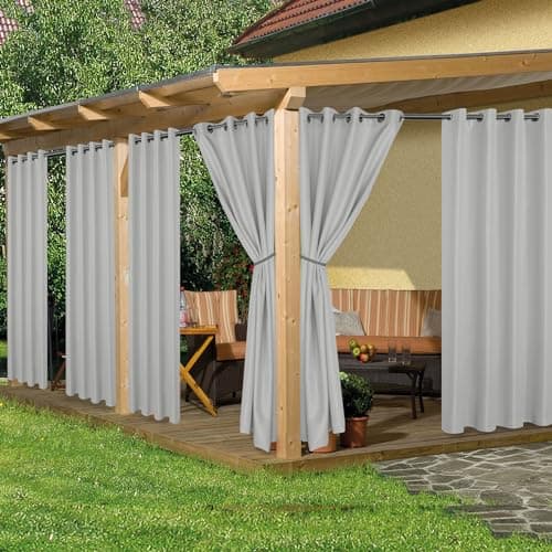 HolidayIdeas Outdoor Curtains for Patio Waterproof, 6 Panels - 54x84 Inches - Weatherproof Privacy Outsides Curtains for Cabana Porch Pergola, Sunlight & UV Blocking (Silver, Grommet Top)