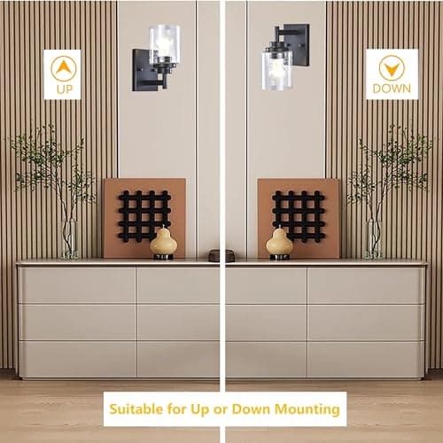 Set of 2 Wall Sconces Bathroom Light Fixture, 2 Pack Black Wall Light Seeded Glass Vanity Lighting Fixture, 4.375 Inch 1 Light Black Modern Wall Decor for Bathroom Living Room Farmhouse Dressing Room