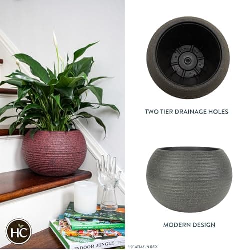 The HC Companies 8 Inch Atlas Sphere Planter - Lightweight Decorative Round Indoor Outdoor Plastic Plant Pot for Herbs and Flowers, Brown
