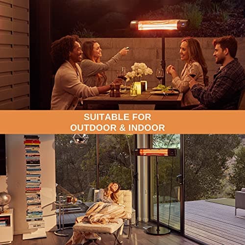 EAST OAK Electric Patio Heater, 1500W Wall Mounted & Standing Outdoor Indoor Infrared Electric Heater with IP65 Waterproof, Overheating Protection & Tip-over, 3 Heat Settings & 24H Timing