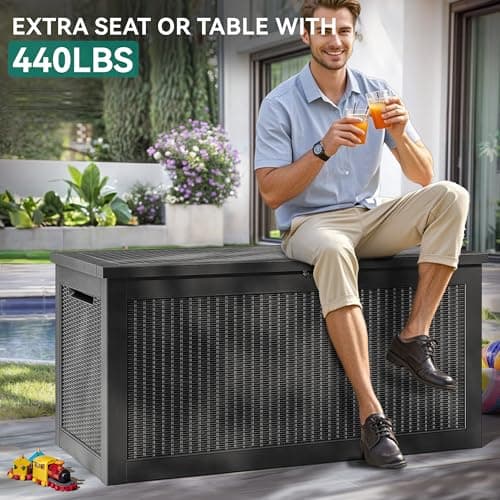 YITAHOME 260 Gallon Outdoor Storage Box, Large Water Resistant Resin Deck Box, Indoor Outdoor Lockable Storage Container for Patio, Garden, Cushions, Tools, Equipment(Black)