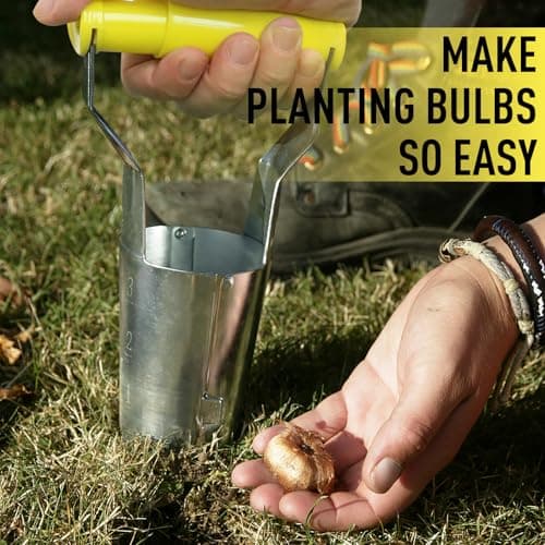 Jardineer Small Bulb Planter Tool– Compact Stainless Steel Transplanter for Bulbs, Seedlings & Flowers – Ergonomic Handle with Depth Markings – Silver & Black– Durable Garden Planting Tool