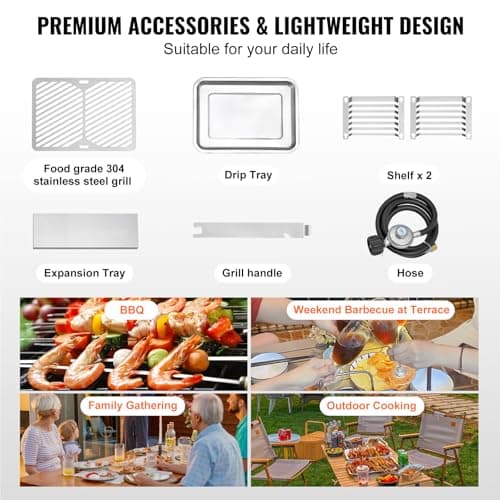 VEVOR Propane Steak Grill, Portable Propane Steak Cooker, 1500°F Stainless Steel Barbecue Infrared Grill with 6-Tier Adjustable Rack, Steak Cooker Machine for BBQ, Toast, Grill, Outdoor Picnic