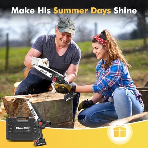 Seesii Mini Chainsaw 8 inch DL07, Electric Chainsaw Cordless, Upgraded Brushless Chain saw with Auto Oiler, 2pcs 2000mAh Batteries, Battery Powered Saws Handheld Chain Saw for Tree Branch Wood Cutting