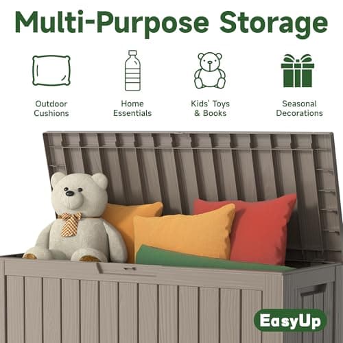 75 Gallon Outdoor Storage Box, Resin Waterproof UV-Resistant Deck Box, Reinforced Stability for Patio, Garden, and Poolside, Striped Beige