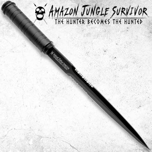 Amazon Jungle Survivor Break-Down Spear | Non-Reflective Finish 2Cr13 Stainless Steel Blade | Textured Steel Shaft | Zippered Carrying Case | Black Oxide Finish | Versatile | 45 1/2" Overall