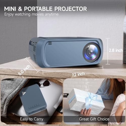 Mini Projector, iTJQ Portable Projector 1080P Supported for Indoor Outdoor Movies, Phone Projector Compatible with iOS/ Android, Laptop, TV Stick/ PS5, USB/HDMI/Type-C