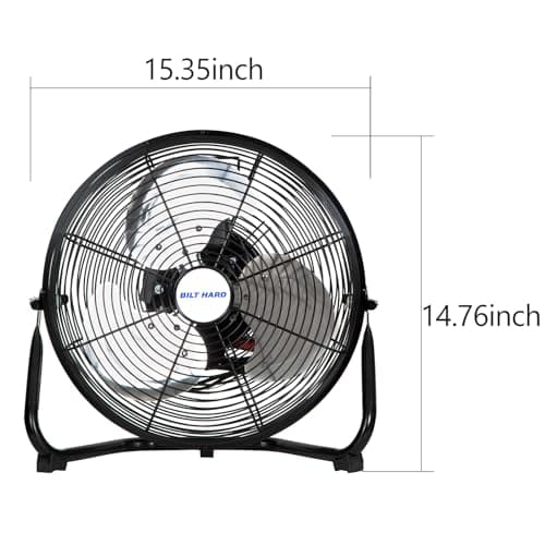 BILT HARD 12" 3-Speed High Velocity Heavy Duty Metal Floor Fan, 1680 CFM, 180-Degree Tilt, Powerful Airflow Fan for Home, Bedroom, Residential Use