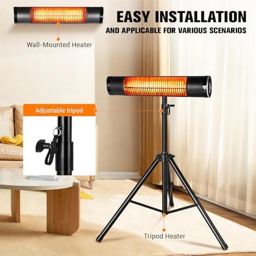 Outdoor Electric Heater, 1500W Outdoor Heaters for Patio, Tripod Mounted Infrared Heaters with Remote, Radiant Patio Heater with 3 Heat Settings, 8H Timer for Outdoor, Garage, Yard