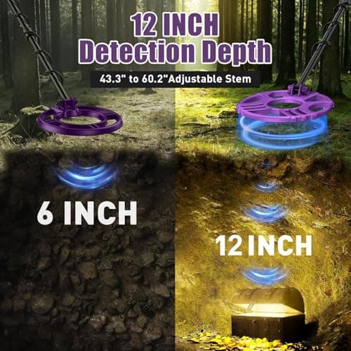 Metal Detector for Adults Waterproof-Professional Higher Accuracy Gold Detector with LCD Display,5 Mode,Advanced DSP Chip 12" Coil(Purple)