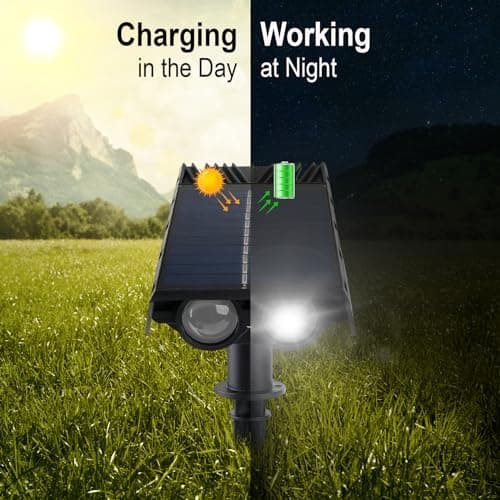 T-SUN Solar Spotlights for Trees, Solar Powered Sunset Projector Lights, 2 Lighting Modes Solar Landscape Spotlights Solar Garden Lights for Trees, Flag, Garden, Yard, Pathway, Patio(White-2 Pack)