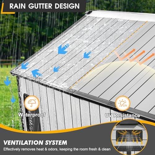 8 x 12 FT Resin Outdoor Storage Shed, All-Weather Plastic Garden Shed with Floor, Lockable Doors & Windows, Plastic Tool Shed for Poolside, Backyard, Patio