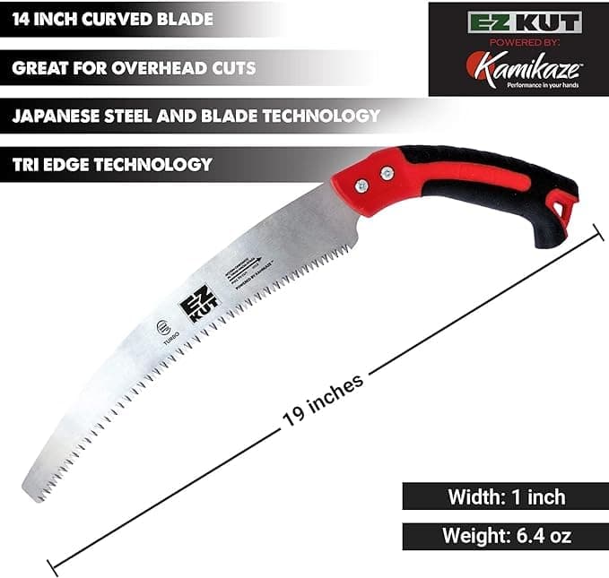 EZ Kut Kamikaze Saw Curved Blade with Scabbard - 19.3 Inch Heavy Duty Pruning - Carbon Hardened Steel Japanese Technology- Best Pruning Saw for Tree Trimming