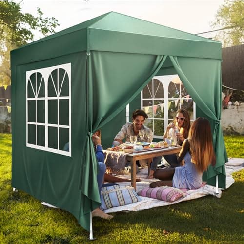 VINGLI 6.5x6.5 Pop Up Canopy Tent with Sidewalls, Outdoor Gazebo Canopy Tent, Patio Event Tents Outdoor Commercial Canopy for Parties (Green)