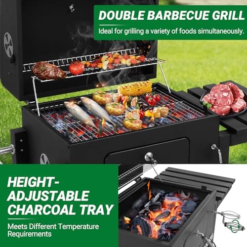 Outvita Large Barrel Charcoal BBQ Grills with 794 SQ.IN. Cooking Area, Outdoor Barbecue Grill with Adjustable Charcoal Tray & Foldable Side Table for Backyard Patio Picnic