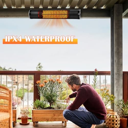 Electric Outdoor Heater, 1500W Patio Heater for Outdoor Use, Wall-Mounted Carbon Infrared Heater,With Remote, 3 Heat Levels, 8H Timers, Radiant Heater for Garage, Gazebos, Shop