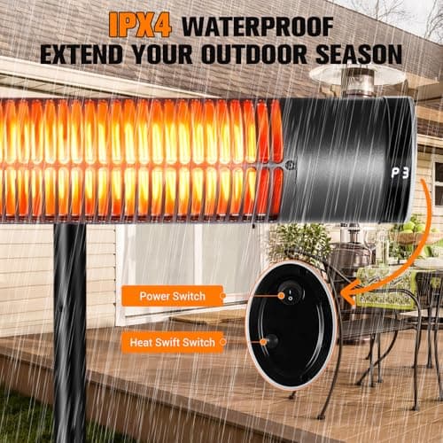 Outdoor Electric Heater, 1500W Outdoor Heaters for Patio, Tripod Mounted Infrared Heaters with Remote, Radiant Patio Heater with 3 Heat Settings, 8H Timer for Outdoor, Garage, Yard
