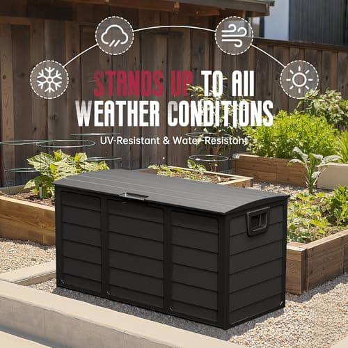 Oakcloud 75 Gallon Resin Deck Box - Waterproof Outdoor Indoor Storage Container for Patio, Garden, Pool Tools, Black