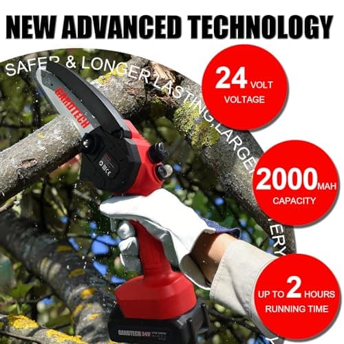 BEST Mini Chainsaw 6 Inch, Gardtech Cordless Portable Electric Chain Saw Handheld Electric Chainsaws with 2023 Upgraded 4 Chains 2 Batteries Good for Olders, DIYer, Gardeners Continuously 2 Hours Work