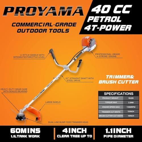 PROYAMA 40cc Gas Powered Brush Cutter, 4-Cycle Weed Eater, 3 in 1 Dual Line Gas String Trimmer and Grass Trimmer, Weed Wacker Extreme Duty…