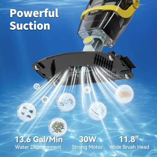 (2025 Upgraded) Cordless Handheld Pool Vacuum, Rechargeable Pool Cleaner with Telescopic Pole and Fine-Sponge, Powerful Suction, Ideal for Above & In-Ground Pools, Spas, Hot Tubs, Yellow