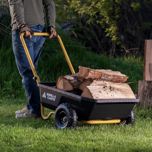 Gorilla Carts GCR-4 Poly Dump Cart, 2-Wheel Garden Wagon with Foldable Handle, 4 cu ft, 300 lb. Capacity, Black/Yellow
