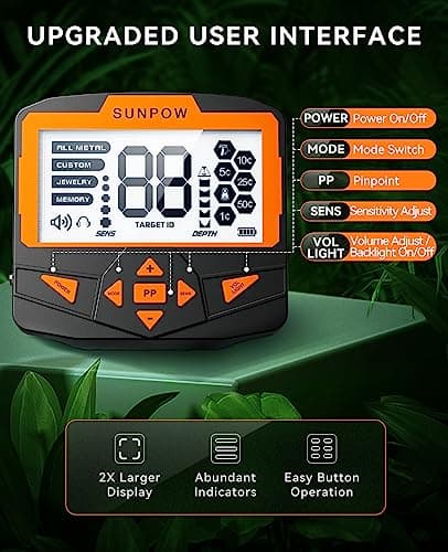 SUNPOW Metal Detector for Adults Professional - Waterproof Higher Accuracy 5 Modes Gold Metal Detector with Strong Anti-Interference, Advanced DSP Chip, 11" Detection Depth - OTMD09