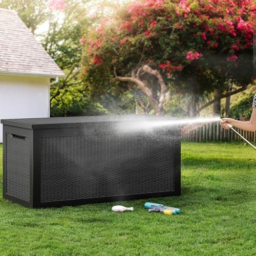YITAHOME 260 Gallon Outdoor Storage Box, Large Water Resistant Resin Deck Box, Indoor Outdoor Lockable Storage Container for Patio, Garden, Cushions, Tools, Equipment(Black)