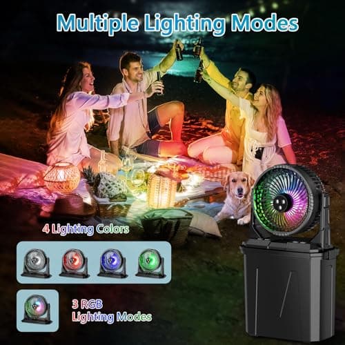 GHORA Portable Misting Fan with Remote,Camping Fan with 20000mAh Rechargeable Battery,9L Water Tank,4 Speed Levels,4 Spray Modes,RGB Lights for Fishing,Travel,Garden Parties,Outdoor Indoor Cooling