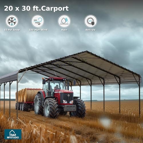 MFSTUDIO Carport 20x30 ft, Outdoor Heavy Duty Carports with Sidewalls, Metal Shed Canopy Shelters Garage Shelter Shade Car Ports with Galvanized Roof for 3 Cars, Truck and Boats