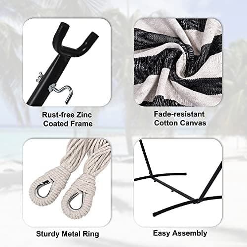 Hammock with Stand for Outside, Heavy Duty Space Saving Steel Stand with 450 lb Capacity,Double Hammock with Portable Carrying Bag, Hamacas para Adultos for Outdoors, Patio, Garden, Yard